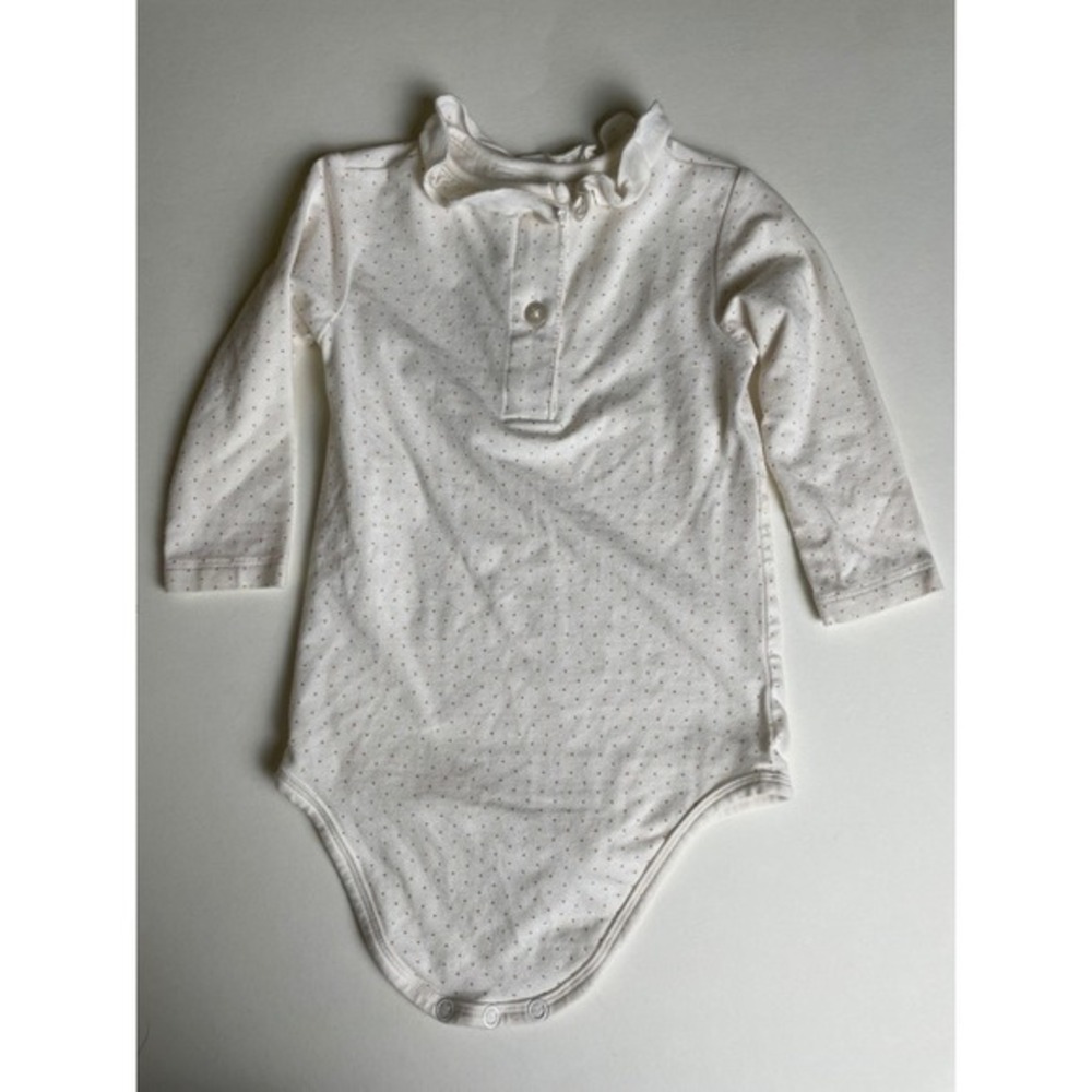 Starting Out Ruffle Collar Bodysuit Polka Dot Button Front Long Sleeve 9M